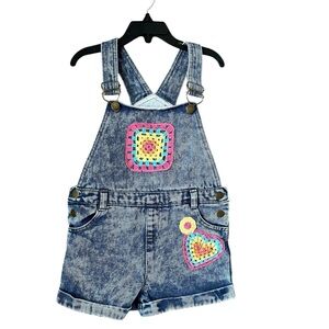 Girls denim Shortalls Size 6x Knitted heart cute boho 100%Cotton